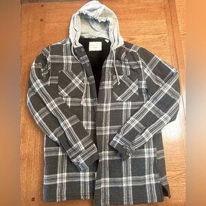Men’s Vintage Weatherproof hooded fleece lined flannel size Small